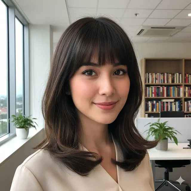Birkin bangs pada Potongan Lob (Gemini AI)