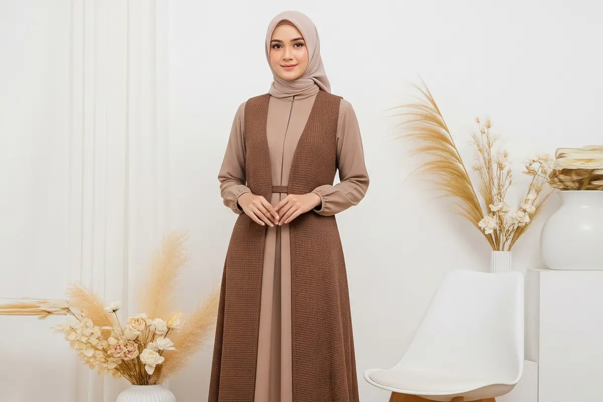 8 Model Gamis Terbaru Kombinasi Rompi yang Beri Kesan Lebih Tinggi, Modis dan Anggun Dipakai Sehari-hari