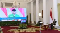 Presiden Jokowi mengikuti Pembukaan Konferensi Besar (Konbes) Gerakan Pemuda (GP) Ansor di Kabupaten Minahasa, Sulawesi Utara, secara daring, Jumat (18/9/2020). (Muchlis Jr/Biro Pers Sekretariat Presiden)