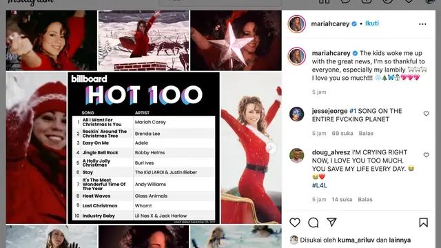 Unggahan Mariah Carey. (Foto: Instagram terverifikasi @mariahcarey)