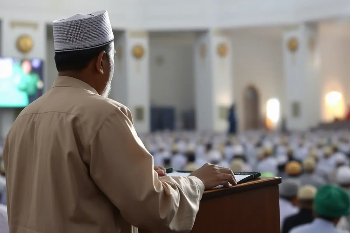 Ilustrasi Khotib yang Menyampaikan Khutbah usai Salat Idul Adha. Foto: Meta AI