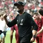 Manajer Liverpool, Jurgen Klopp, berhasil membawa timnya menjuarai Piala Super Eropa 2019, setelah mengalahkan Chelsea lewat adu penalti dengan skor 5-4 (skor 2-2), di Vodafone Park, Istanbul, Rabu (4/8/2019). (AFP/Ozan Kose)