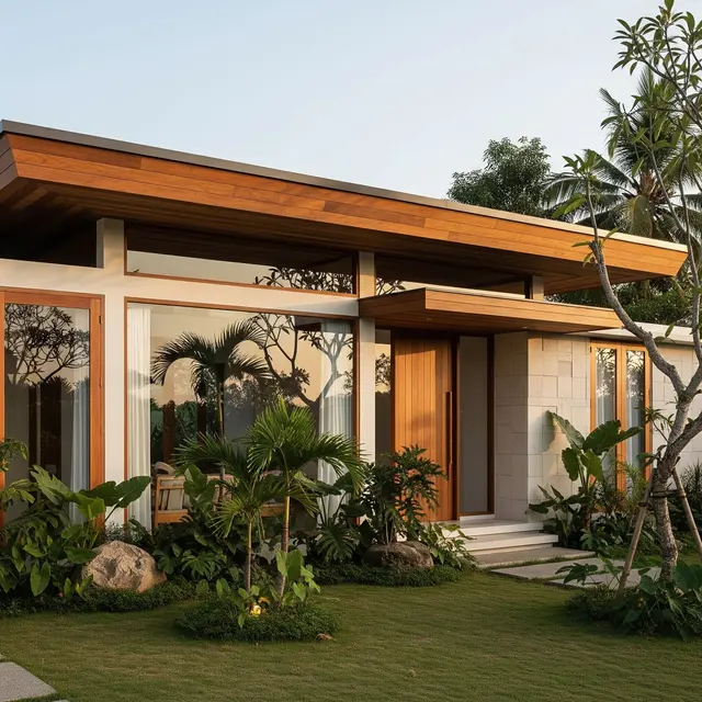 Model Rumah Minimalis Atap Datar dengan Aksen Kayu