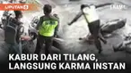 Selalu patuhi peraturan lalu lintas bila tak ingin berurusan dengan polisi. Jangan sampai niat anda melanggar justru berakhir apes. Seperti tingkah pemotor berikut yang hendak kabur dari penertiban petugas.
