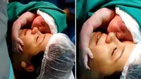 Rekaman seorang bayi yang baru lahir, memeluk dan mencium wajah ibunya, membuat warganet terenyuh sekaligus gemas.