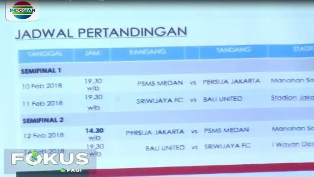 Semifinal pertama pada tanggal 10 Februari digelar di Stadion Manahan Solo antara PSMS Medan melawan Persija.