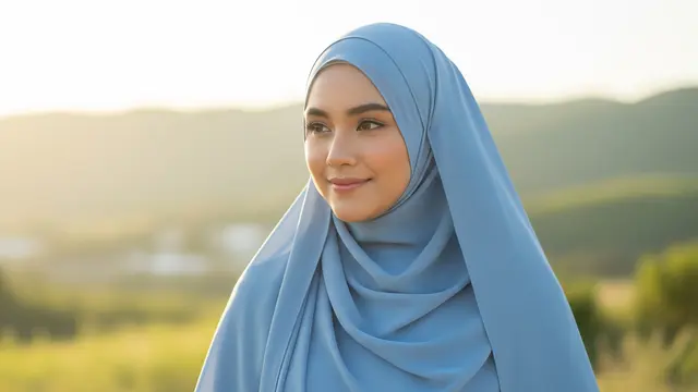 Styling hijab Lebaran yang cocok untuk wajah bulat agar terlihat tirus di foto/Gemini AI