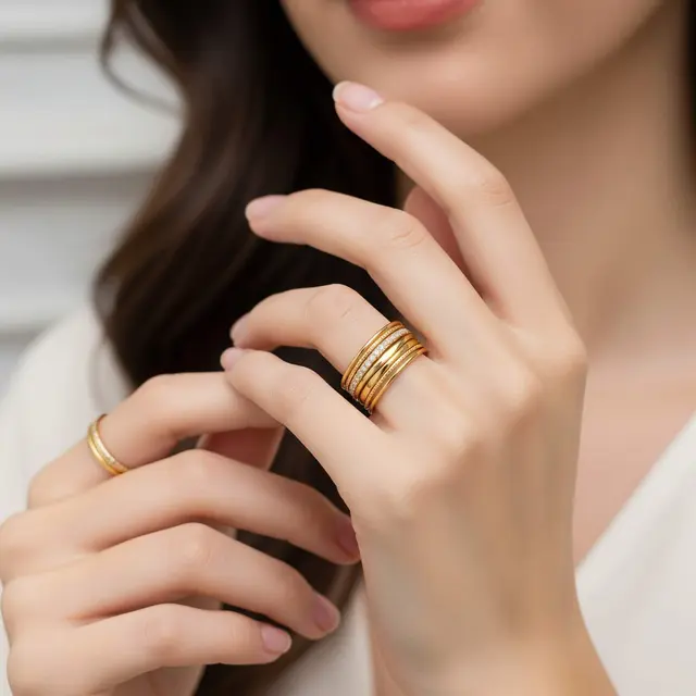 Model Cincin Emas Layer Cocok untuk Stacking Ring