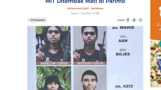 Cek Fakta Liputan6.com menelusuri klaim foto teroris Sigi mati ditembak