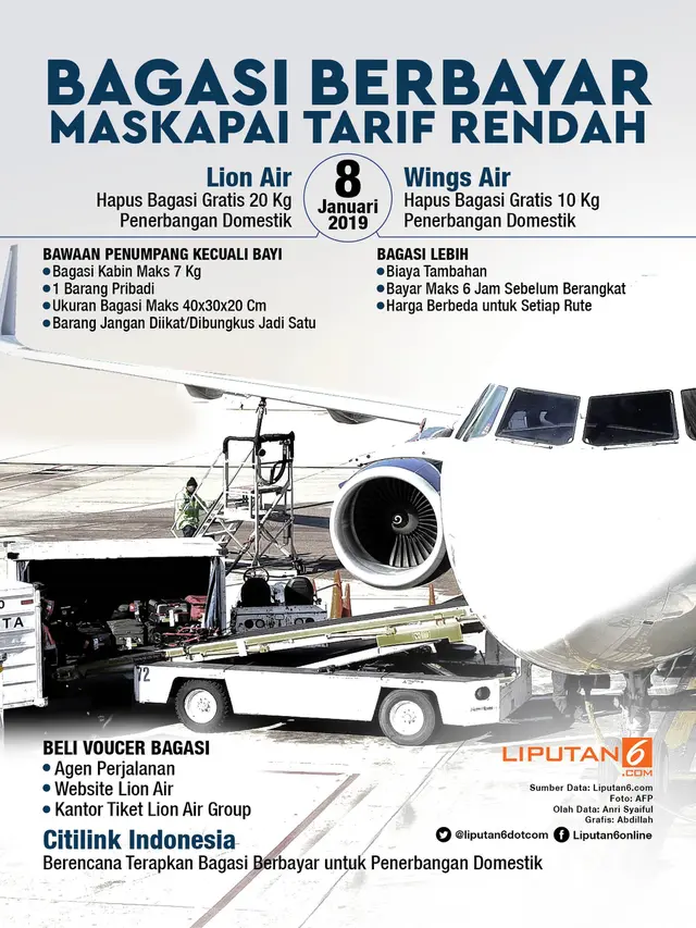 Infografis Bagasi Pesawat Berbayar Maskapai Tarif Rendah. (Liputan6.com/Abdillah)