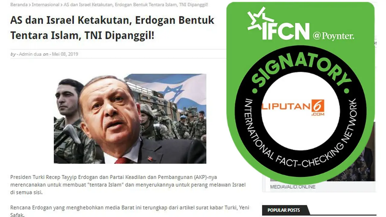 [Cek Fakta] AS dan Israel Ketakutan, Erdogan Bentuk Tentara Islam, TNI Dipanggil!