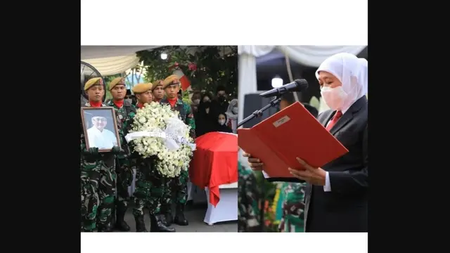 Gubernur Jawa Timur Khofifah Indar Parawansa menjadi Inspektur Upacara atau Irup saat pemakaman ayah Emil Dardak, Achmad Hermanto Dardak di TMP Kalibata, Jakarta Selatan.
