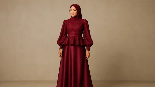 Model Gamis Brokat Kombinasi Satin Lengan Balon untuk Pesta/Ilustrasi gambar oleh AI