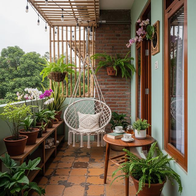 12 Desain Teras Rumah Kecil dengan Kursi Gantung, Area Sempit Jadi Ruang Santai