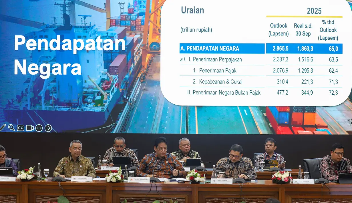 Menteri Keuangan (Menkeu), Purbaya Yudhi Sadewa saat membeberkan kinerja Pendapatan dan Belanja Negara (APBN) per September 2025 di Kementerian Keuangan, Jakarta, Selasa (14/10/2025). (merdeka.com/Arie Basuki)