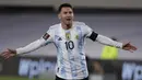 Lionel Messi. Striker Timnas Argentina berusia 34 tahun ini telah membuat 7 hattrick dari total 79 gol dalam 153 laga internasional. Hattrick pertamanya dibuat saat ia mencetak 3 gol ke gawang Swiss pada laga persahabatan, 29 Februari 2012 yang berkesudahan 3-1. (AFP/Pool/Juan Ignacio Roncoroni)