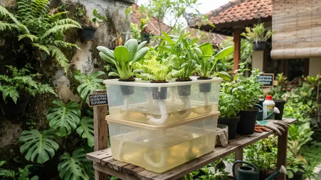 Model hidroponik wick system sederhana dari barang bekas model menggunakan wadah bekas makanan