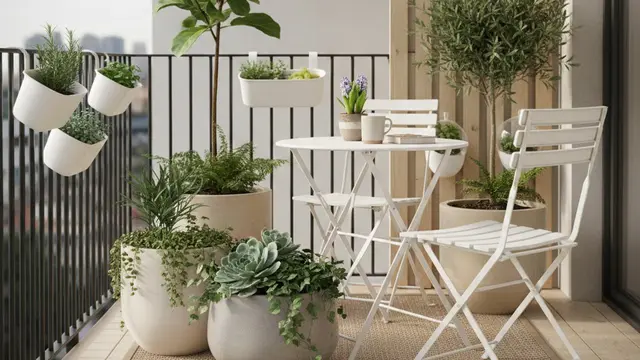 Balkon mini dengan konsep skandinavian (Gemini AI)