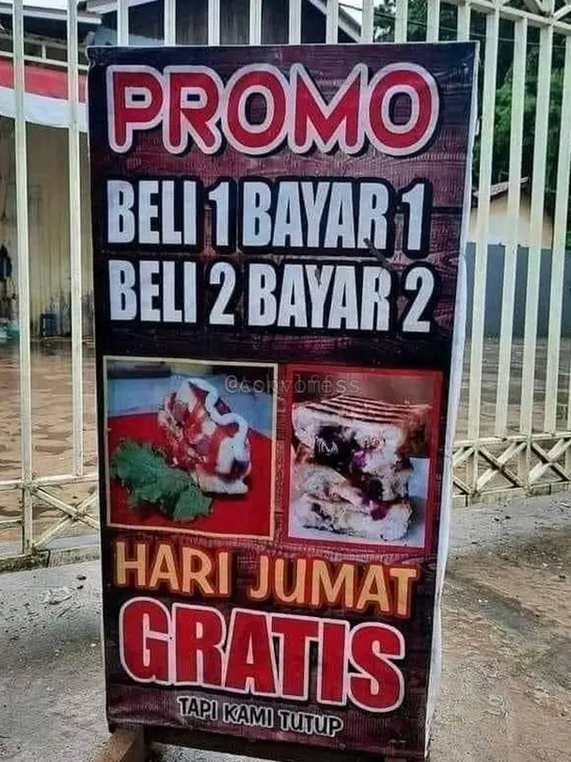 6 Tulisan Promo Jualan Ini Bikin Mikir Dua Kali
