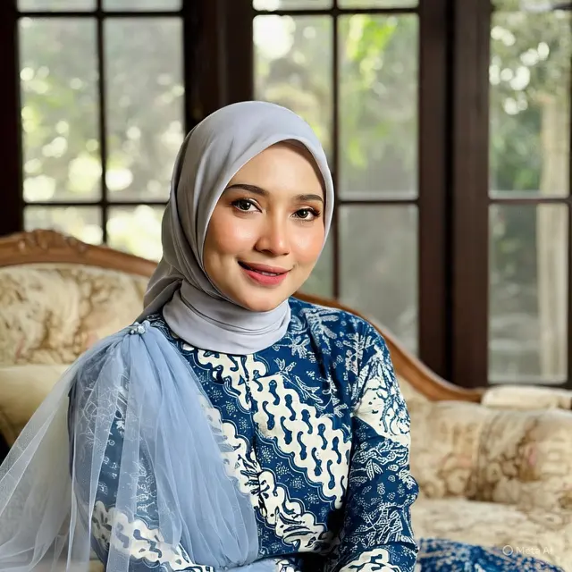 Ilustrasi Gamis Batik Kombinasi Tulle (Created by Meta AI)