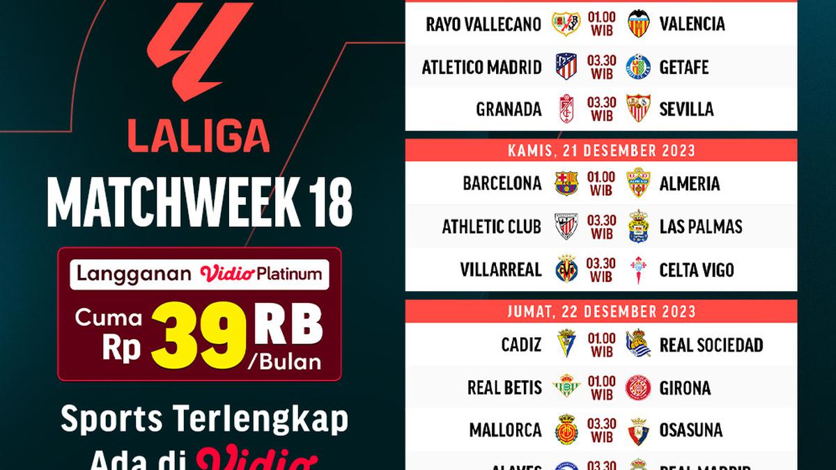 Jadwal dan Link Streaming La Liga Matchweek 18 di Vidio