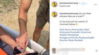Kreator konten asing bikin parodi fenomena pungutan liar alias pungli di destinasi wisata Indonesia. (dok. Instagram @hamishnewtonvesty/https://www.instagram.com/hamishnewtonvesty/reel/DGaBI95yD_q/do-you-think-entrance-fees-are-a-scam-or-are-bule-just-not-used-to-it-comment-be/)