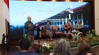 Presiden Timor Leste sekaligus penerima Nobel Perdamaian, Jos&eacute; Ramos-Horta, menyampaikan pidato reflektifnya di Universitas Gadjah Mada, Kamis (31/7/2025). (Liputan6.com/ Hendro Ary Wibowo)