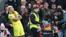 Bagi Liverpool, hasil tersebut membuat mereka gagal meraih kemenangan dalam dua pertandingan terakhir di Premier League. Sebelumnya, pasukan Arne Slot tersebut menelan kekalahan 1-2 dari Wolverhampton Wanderers pada laga pekan ke-29 liga, 4 Maret lalu. (Peter Byrne/PA via AP)