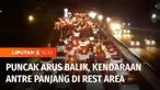 Puncak arus balik libur lebaran gelombang dua di tol Purbaleunyi Kabupaten Bandung, terpantau padat Minggu malam. Antrean kendaraan terjadi di beberapa rest area, karena banyaknya pemudik yang hendak beristirahat dan mengisi BBM.