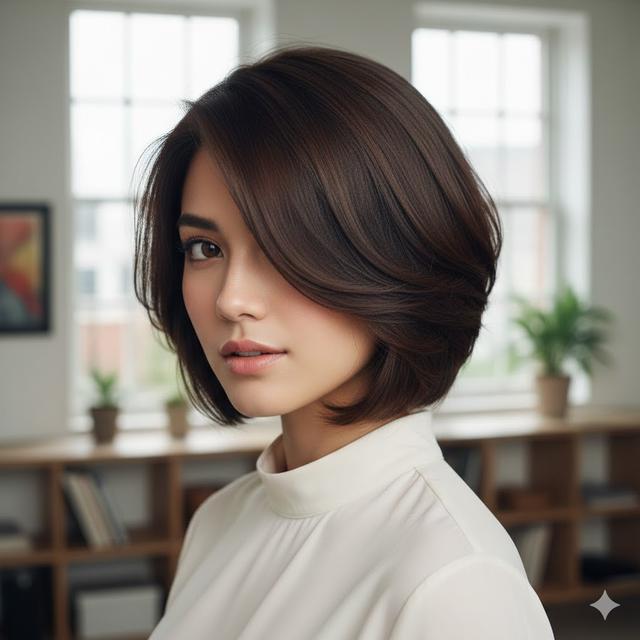 7. Inverted Bob dengan Deep Side Part