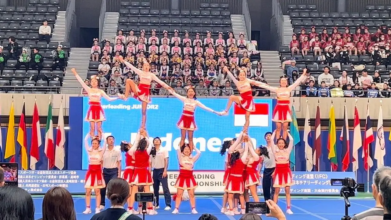 Tim Nasional Indonesia dalam kejuaraan 11th Cheerleading World Championship 2023 di Takasaki, Jepang.