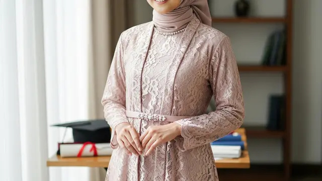 Model Gamis Midi Kombinasi Brokat untuk Wisuda