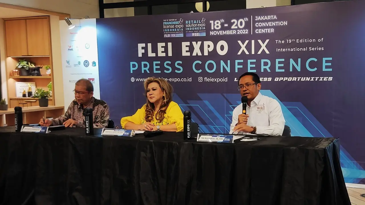 Konferensi pers pelaksanaan Franchise & License Expo Indonesia (FLEI XIX) 2022 yang akan berlangsung di Assembly Hall, Jakarta Convention Center pada 18–20 November 2022.