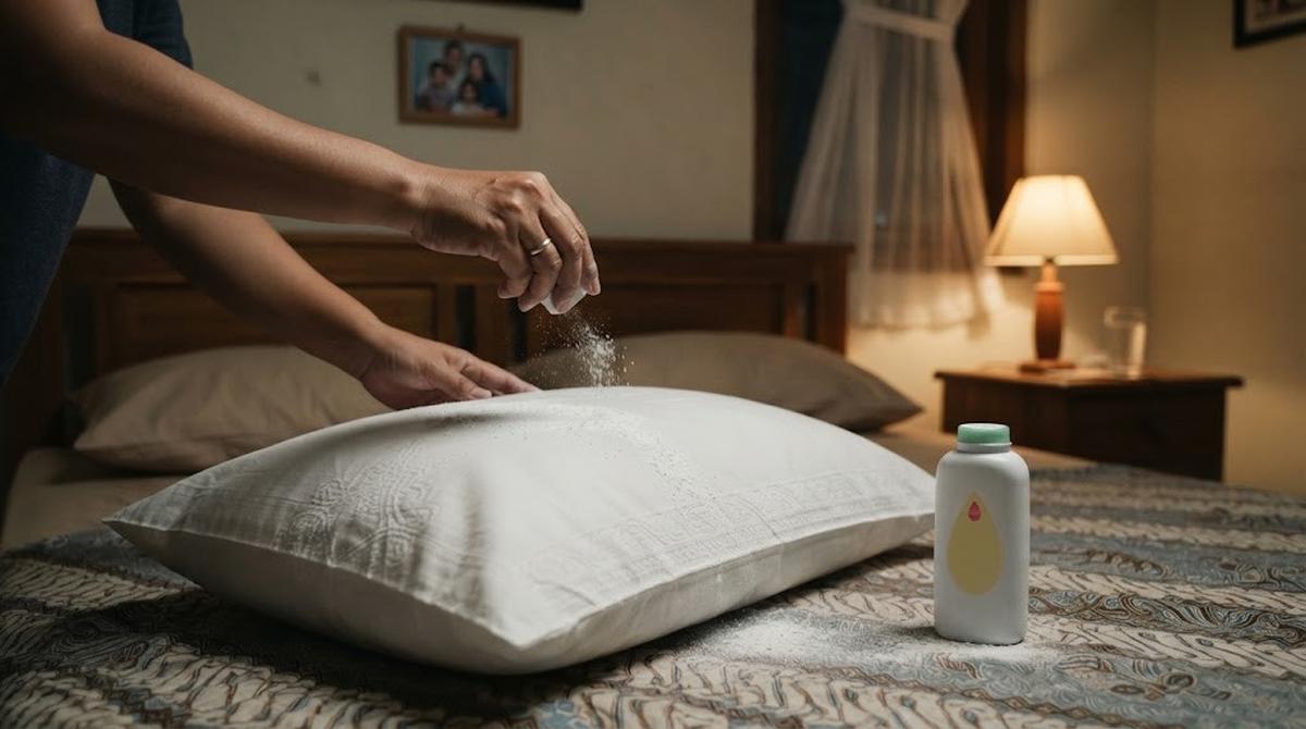 Menaburkan Bubuk Bayi di Bantal