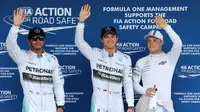 Lewis Hamilton, Nico Rosberg,dan Valtteri Bottas (YURIKO NAKAO / AFP)