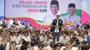 Capres nomor urut 01 Joko Widodo memberi sambutan pada Deklarasi Dukungan 10.000 Pengusaha untuk Jokowi-Ma'ruf Amin di Istora Senayan GBK, Jakarta, Kamis (21/3). Deklarasi dihadiri pengusaha dari skala kecil sampai besar. (Liputan6.com/Faizal Fanani)