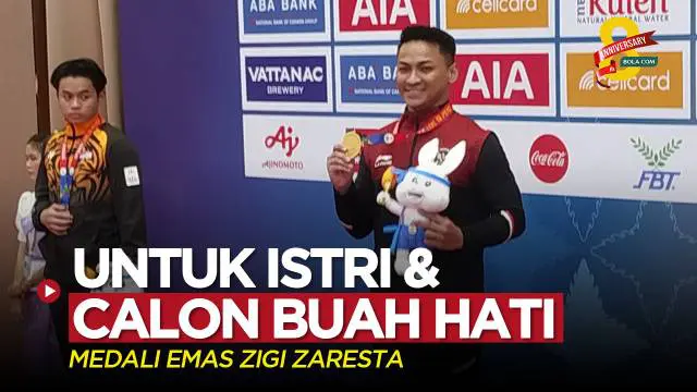 Berita video atlet karate Indonesia, Ahmad Zigi Zaresta Yuda, mempersembahkan medali emas yang diraihnya di SEA Games 2023 Kamboja untuk istri dan calon buah hati, Sabtu (6/5/2023).