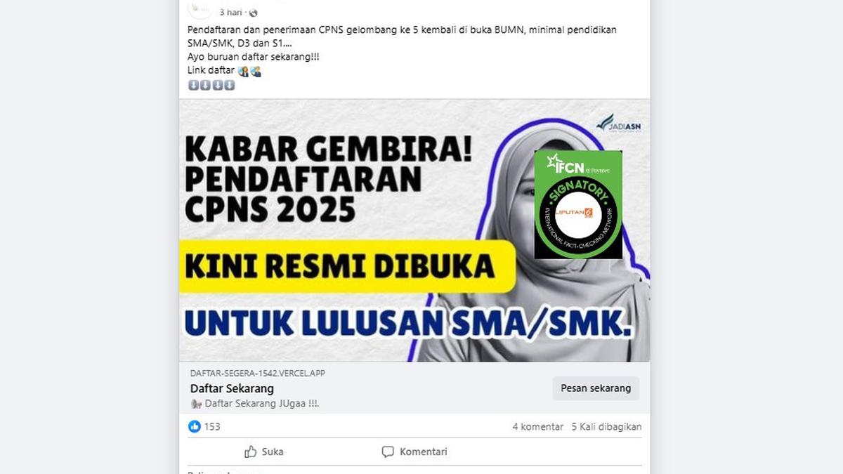 Cek Fakta: Tidak Benar Link Pendaftaran CPNS BUMN 2025 untuk Lulusan SMA/SMK