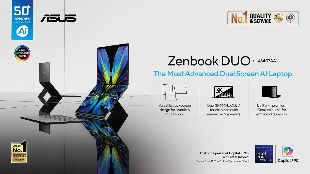 Laptop Core Ultra Terbaru untuk Performa Tinggi dan Fitur AI, ASUS Zenbook Duo (UX8407AA) Punya Dua Layar