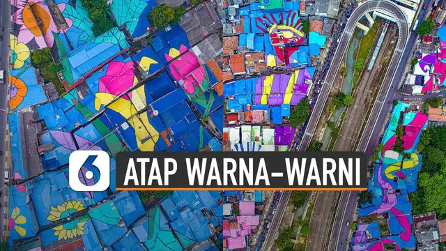 Pemandangan unik terlihat di atas fly over Lenteng Agung karena atap rumah warga dibuat mural warna-warni.