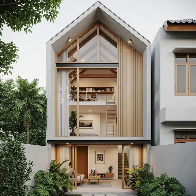 Model Rumah Mungil tapi Tampak Tinggi dengan Plafon Terbuka