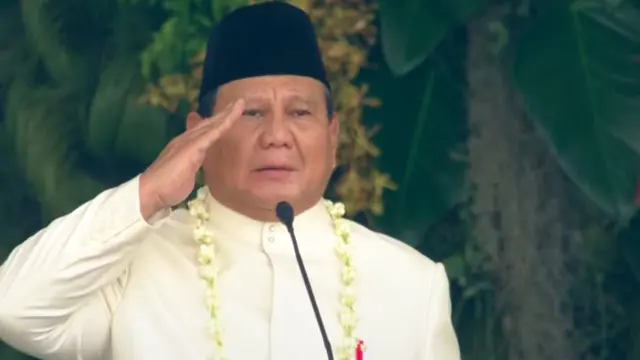 Presiden Prabowo Subianto menjadi Inspektur Upacara Peringatan Detik-detik Proklamasi Kemerdekaan RI di halaman Istana Merdeka Jakarta, Minggu (17/8/2025).
