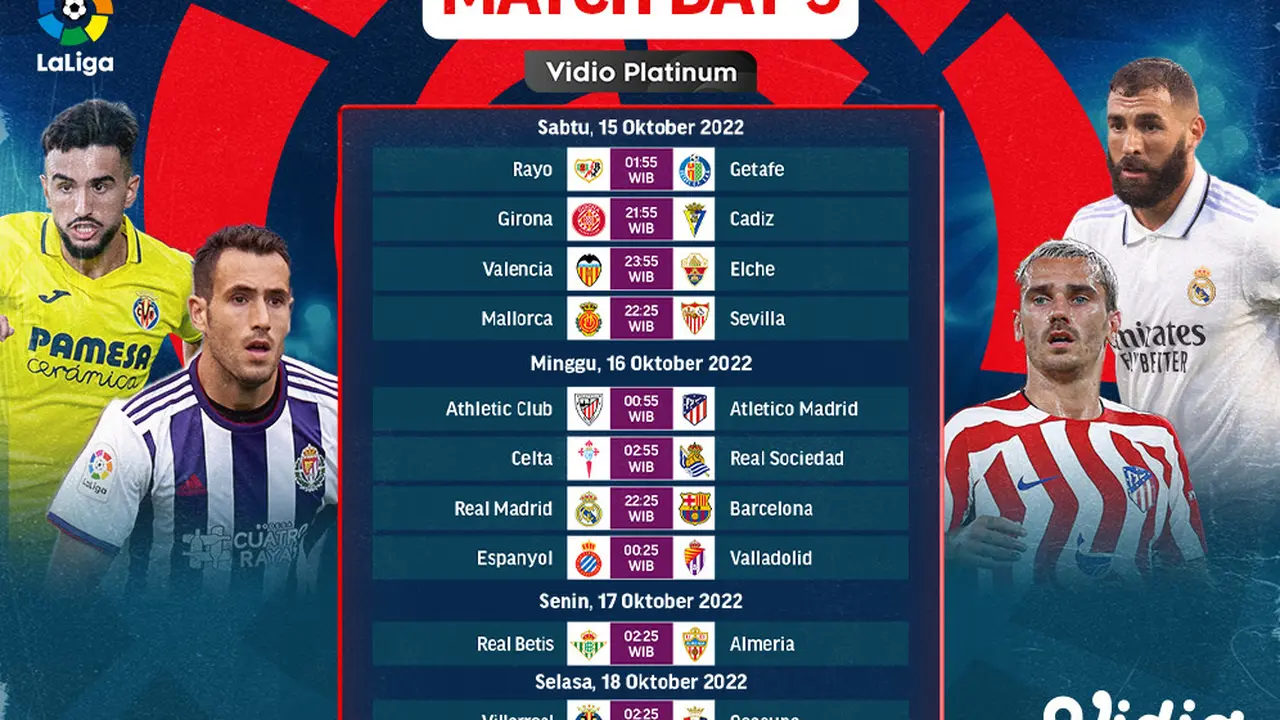 Jadwal dan Live Streaming Liga Spanyol 2022/2023 Matchday 9 di Vidio, 15-18 Oktober 2022