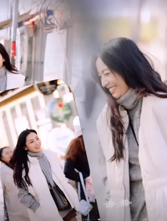 Ia padukan turtleneck abu-abu dan rok mini cokelat. Dilapisi dengan vest dan stocking hitam [@hestipurwadinata]