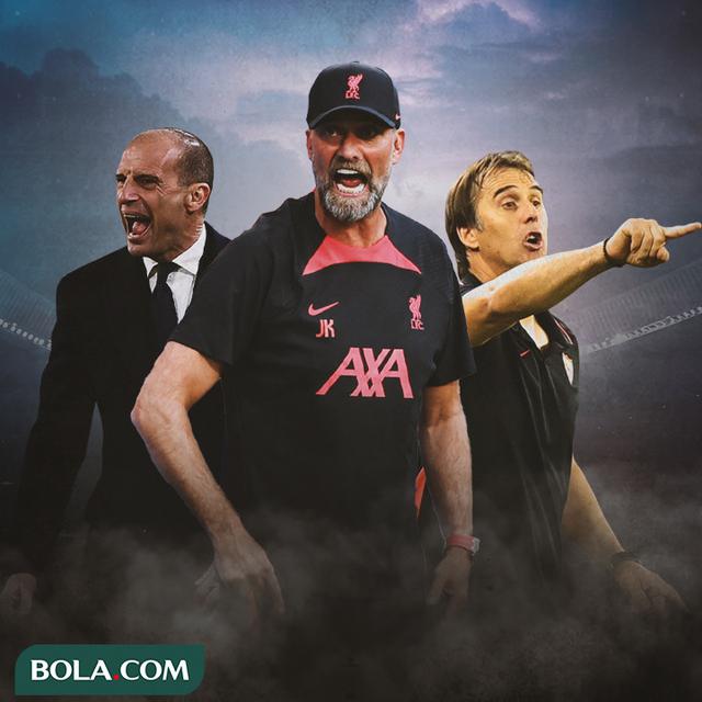 Ilustrasi - Massimiliano Allegri, Jurgen Klopp, Julen Lopetegui