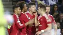 Manchester United harus berterima kasih kepada mantan kaptennya, Harry Maguire. Lantaran berkat golnya di masa perpanjangan waktu babak kedua, MU bisa selamat dari kekalahan saat jumpa FC Porto. (AP Photo/Luis Vieira)