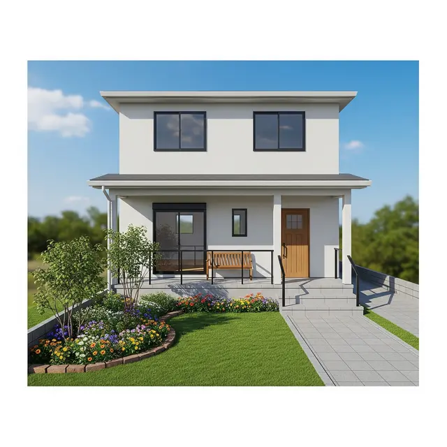 Model Rumah 6x8 Dua Lantai dengan Teras dan Taman Mini