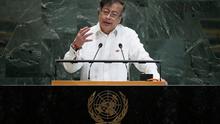 Presiden Kolombia Gustavo Petro Urrego saat berpidato di sidang ke-80 Majelis Umum PBB, Selasa (23/9/2025). (Dok. AP/Pamela Smith)&nbsp;&nbsp;&nbsp;