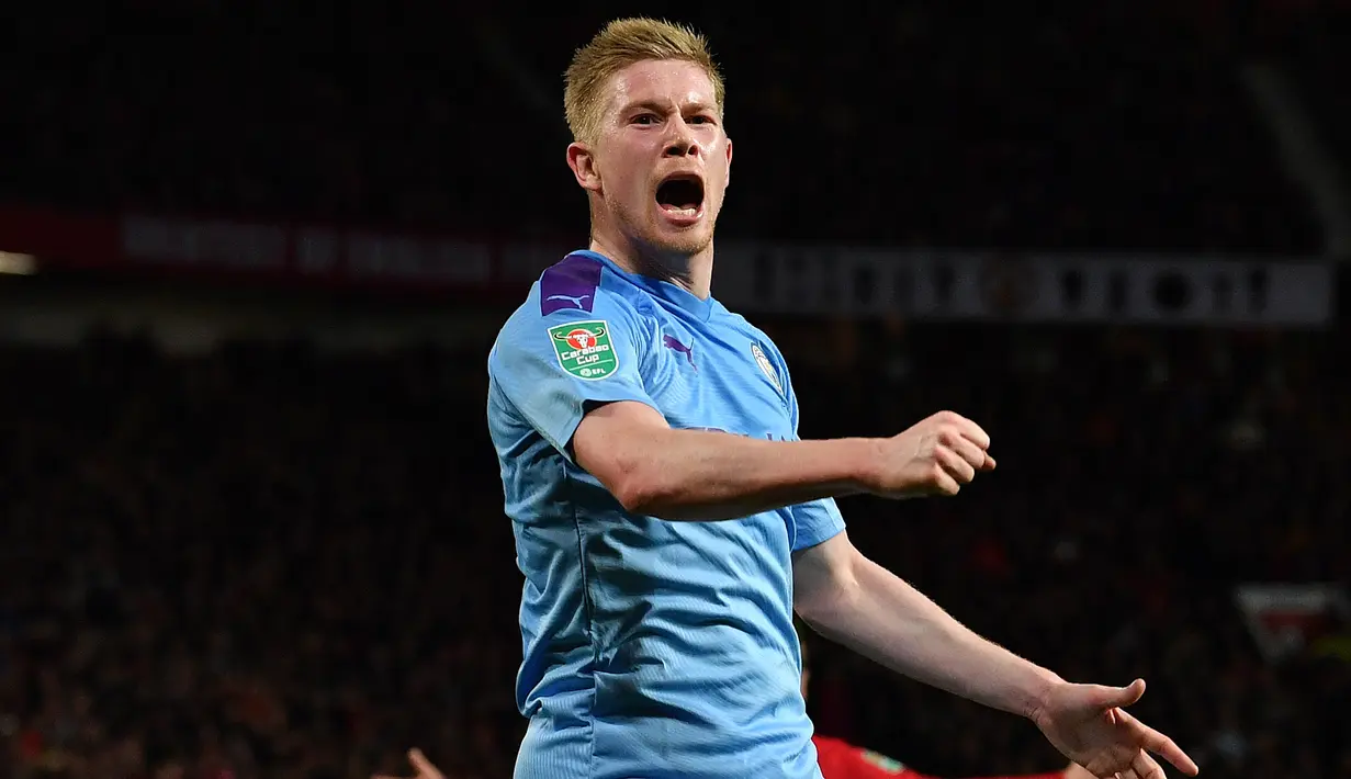 Kevin de Bruyne - Pemain Manchester City ini dikenal dengan umpan-umpan matangnya untuk lini depan Manchester City. De Bruyne telah menyumbang 20 assist untuk Manchester City di musim ini. (AFP/Paul Ellis)