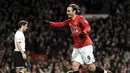Manchester United's forward Dimitar Berbatov after scoring the second goal during English Premiership match against Fulham at Old Trafford, Manchester, on February 18, 2009. AFP PHOTO/ANDREW YATES